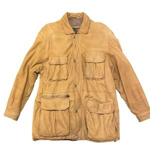 Vintage, Structure, Tan Leather Jacket with multiple packets, Size S